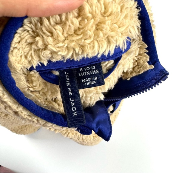Janie & Jack Baby Sz 6-12 Months Cozy Tan 1/4 Zip Sherpa Pullover Fleece Jacket - Picture 4 of 8